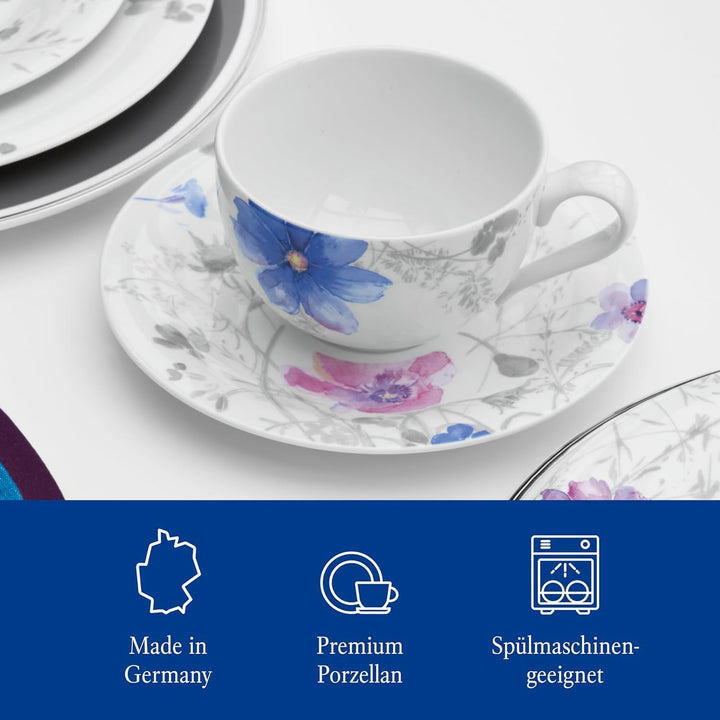 Villeroy &amp; Boch – Mariefleur Gris Basic Kaffee Set 18 teilig für 6 Personen, Kaffeeservice, Tafelser