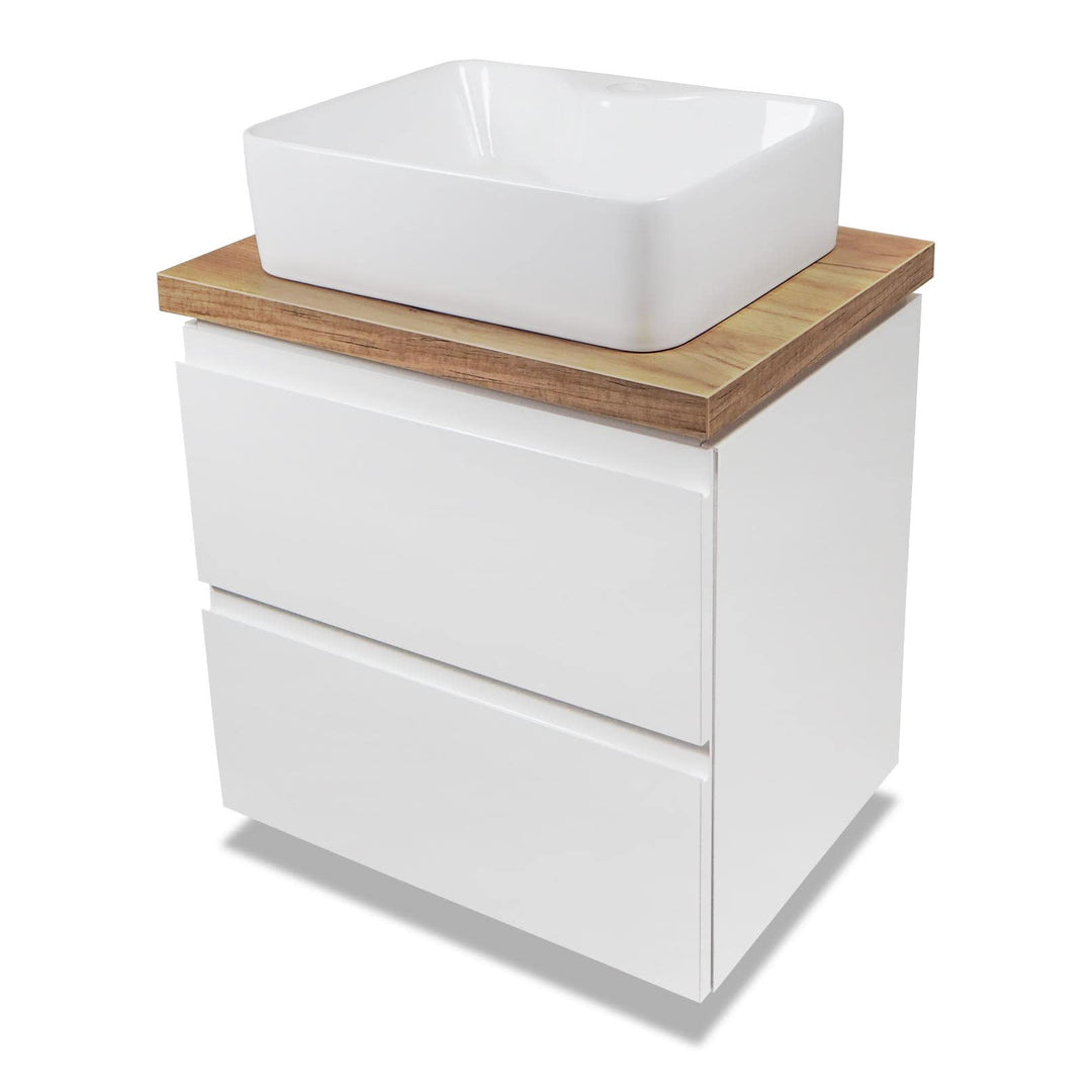 VBChome Badmöbel 60 cm Weiss Aufsatzwaschbecken mit Hahnloch 49x38 cm Aufsatzwaschtisch mit Waschbec