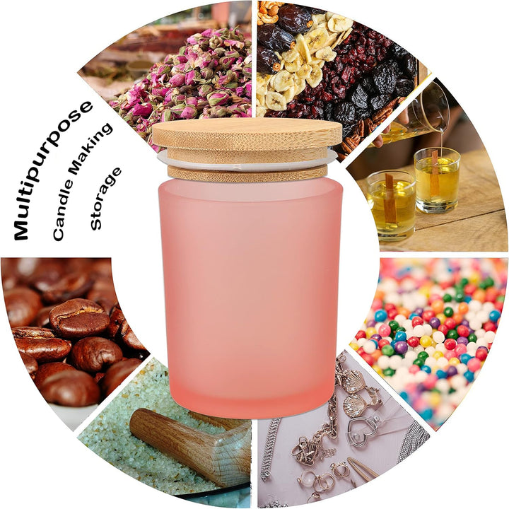 MILIVIXAY 12 Stück 340 ml mattrosa Glaskerzengläser mit Deckel und Kerzenherstellungs-Kits – leere K
