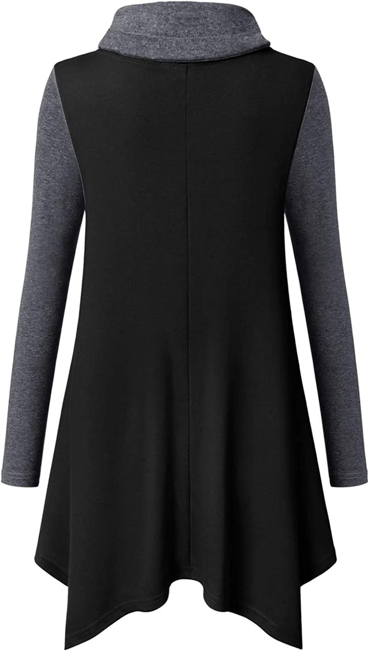 Amrto Damen Tunika Longpullover Turtleneck Langarm Shirts Bluse Casual Pullover Mit Taschen Lange Sw