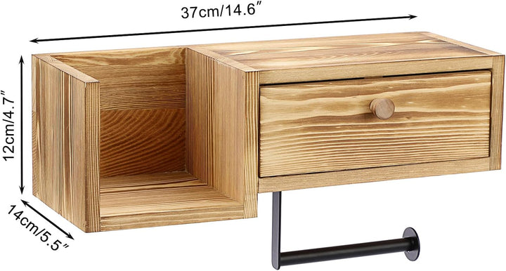 BTSKY Wandmontierter Toilettenpapierhalter aus Holz mit Regal und Schublade, Badezimmer-Toilettenpap