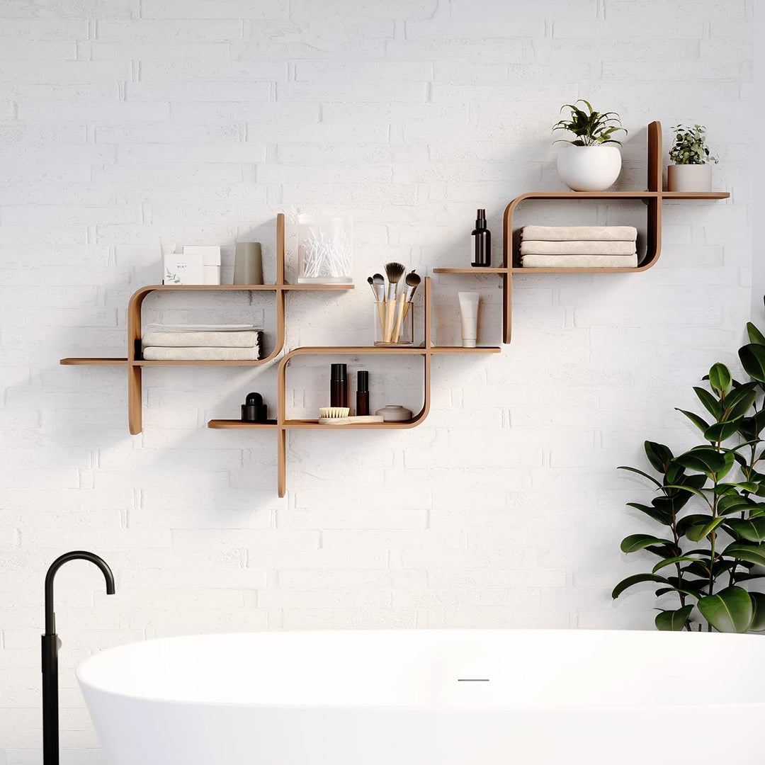 Umbra Montage Wandregal, Schweberegal aus Bugholz, Kautschukholz, Walnuss Antik, 62x15x47 cm Helle W