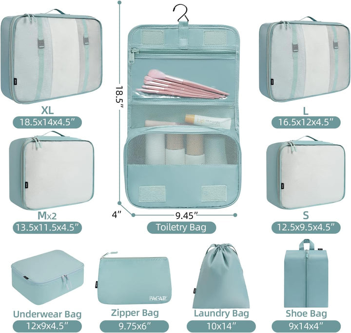 BAGAIL 10er-Set Packwürfel in verschiedenen Grössen Packorganizer für Reisezubehör Handgepäck Koffer