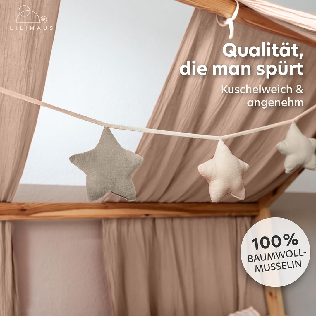 LILIMAUS Sternen Wimpelkette Stoff [in 12 Farben] Wimpelkette Kinderzimmer - 100% Baumwolle Handmade