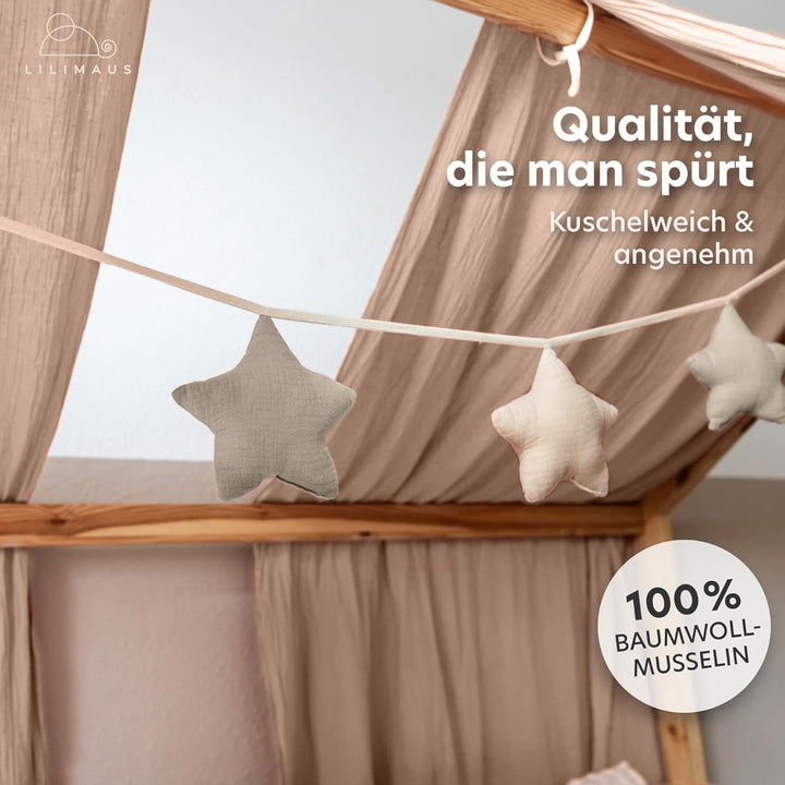 LILIMAUS Sternen Wimpelkette Stoff [in 12 Farben] Wimpelkette Kinderzimmer - 100% Baumwolle Handmade