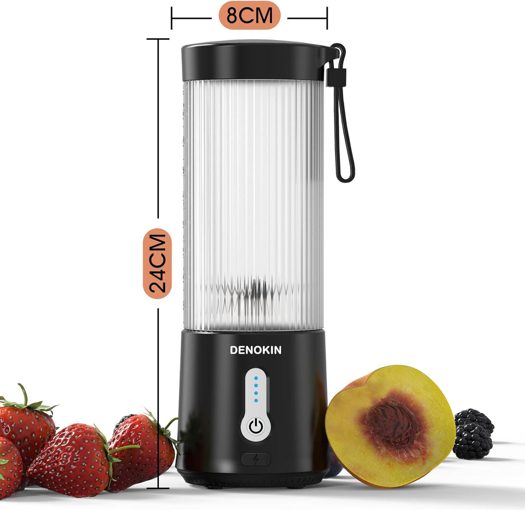 DENOKIN Tragbarer Mixer to Go/Blender/Smoothie Maker, 450ml Becher, Kabellos & USB-C Wiederaufladbar