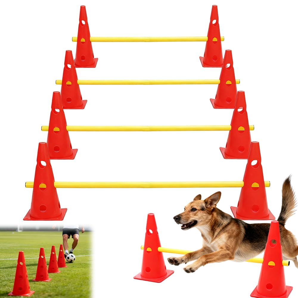 Steckhürdenset, Agility Set Hunde mit 8 Kegel(32cm) + 4 Stangen(80cm), Cavaletti Hund für Koordinati