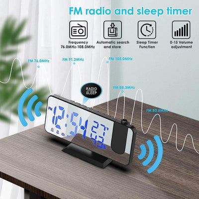 TAKRINK Wecker Digital Radiowecker mit 4 Stufen Bildschirmhelligkeit Projektionswecker mit Temperatu