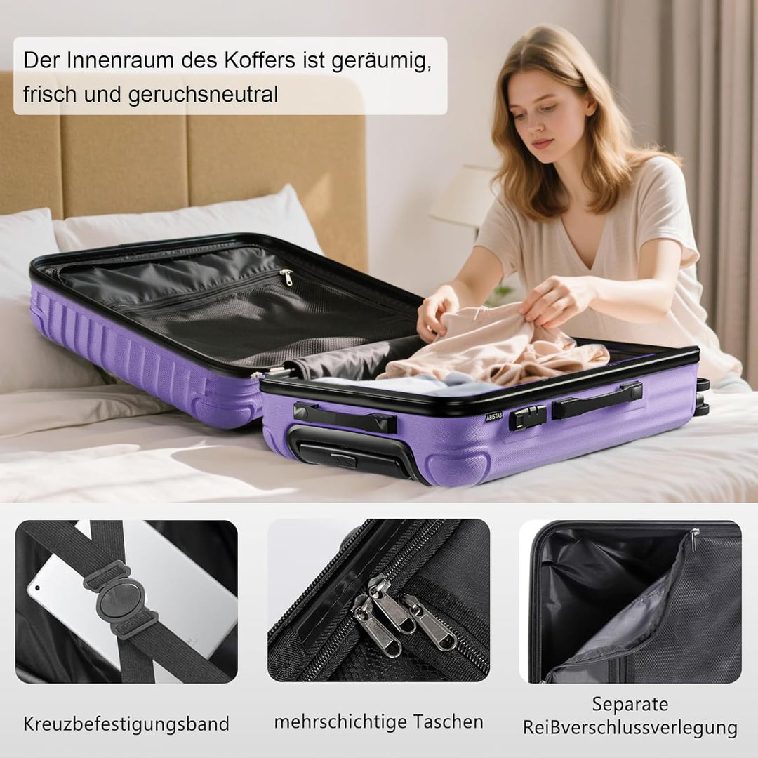 Koffer Trolley Mittelgross 66x45x27cm, Hartschalen Reisekoffer mit 4 Rollen & Zahlenschloss, leicht