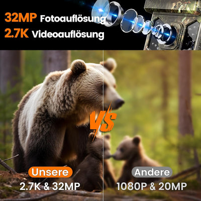 XTU Wildkamera mit Handyübertragung App,2.7K WLAN Wildtierkamera mit Bewegungsmelder Nachtsicht,Inkl