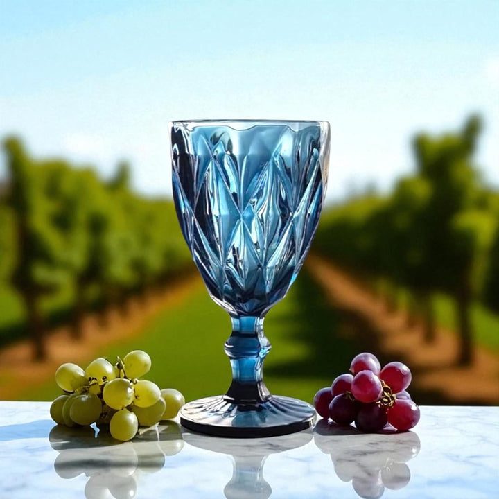 GMMH Vintage 6er-Set Farbige Weingläser Trinkgläser mit Prägung (Rombus/Blau/250 ml) Hochzeitsgläser