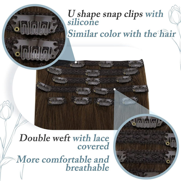 RUNATURE Clip in Extensions Echthaar Mittel Braun 30cm Kurz Echthaar Extensions Clip in Haarverlänge