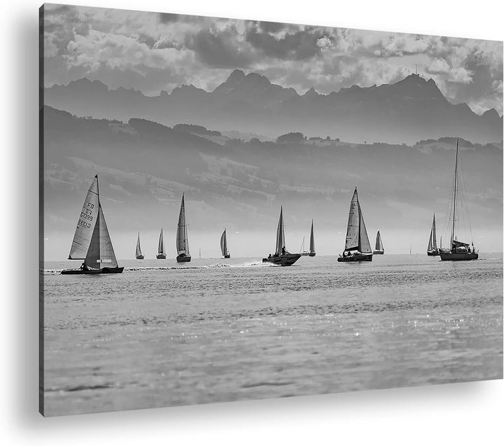 deyoli Meer voller Segelboote Format: 60x40 als Leinwand, Effekt: Schwarz&Weiss, Motiv fertig gerahm