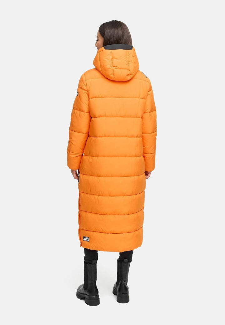 Navahoo Damen Wintermantel warmer Steppmantel lang mit abnehmbarer Kapuze Isalie XS-3XL XXL Orange,