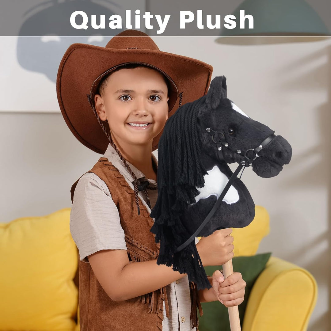 BEJOY Steckenpferd Spielzeug Pferd, Hobby Horse Holzpferd Plüschpferd zum Reiten für Kinder mit Half