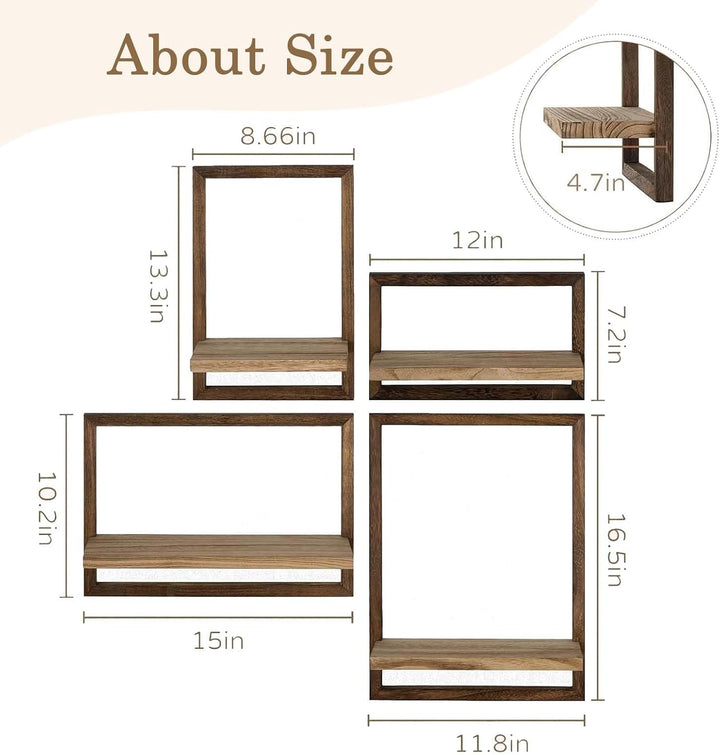 4er Wandregal Holz Schweberegal Regal, Dekorative Regale aus Massive Holz, Schweberegal Stabiles Hän