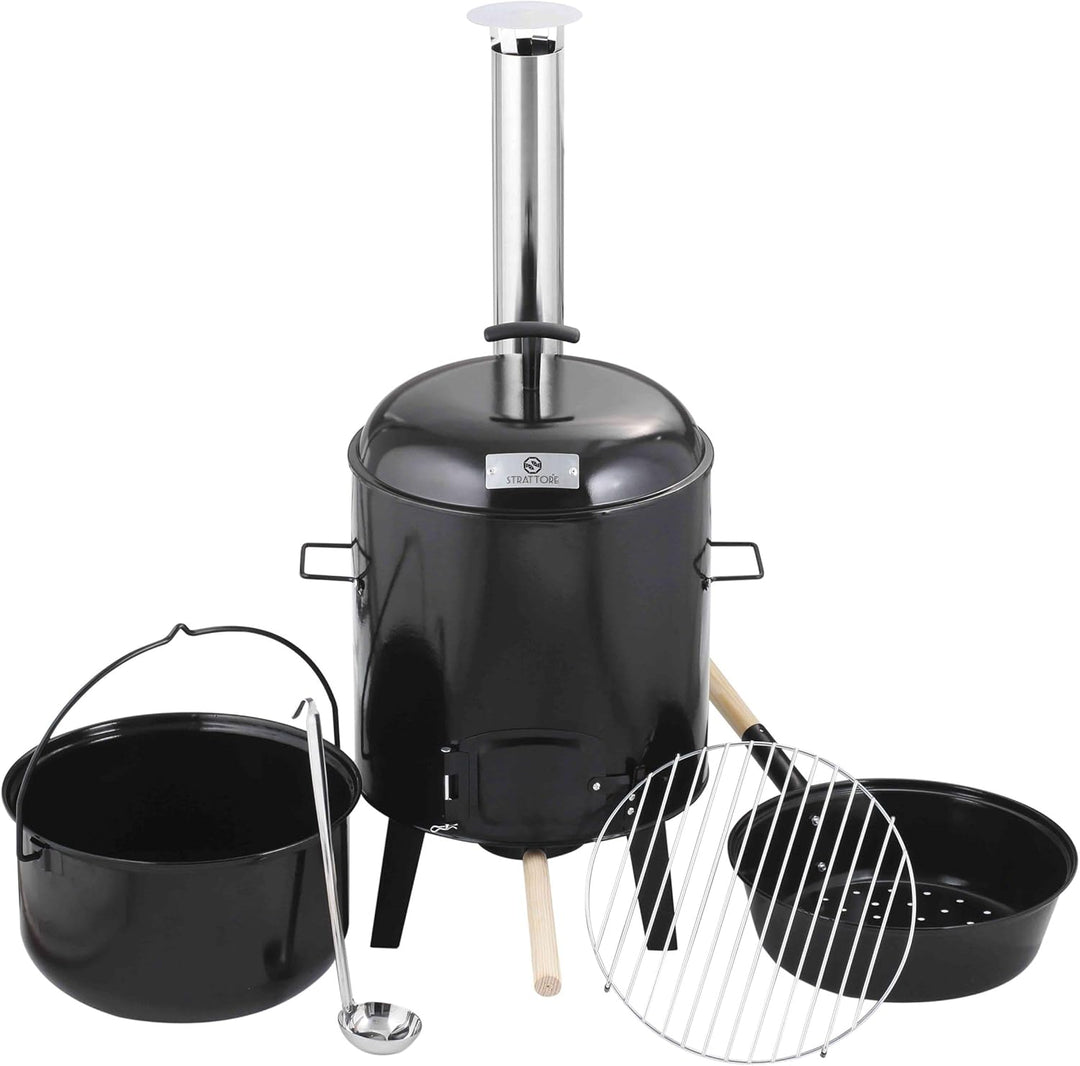 Strattore Gulaschkanone Gulaschkessel 19 Liter Eintopfofen mit Grillfunktion Ofen Grill Kugelgrill -