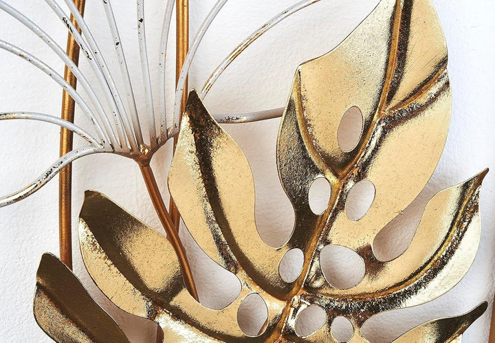 Wandbild Wanddeko Metallbild - GOLDEN Monstera - Metall - weiss Gold, Gold