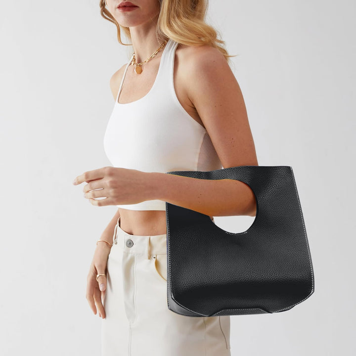 Hoxis Handtasche im minimalistischen Vintage-Stil, weiches PU-Leder, Clutch, kleine Tragetasche Schw