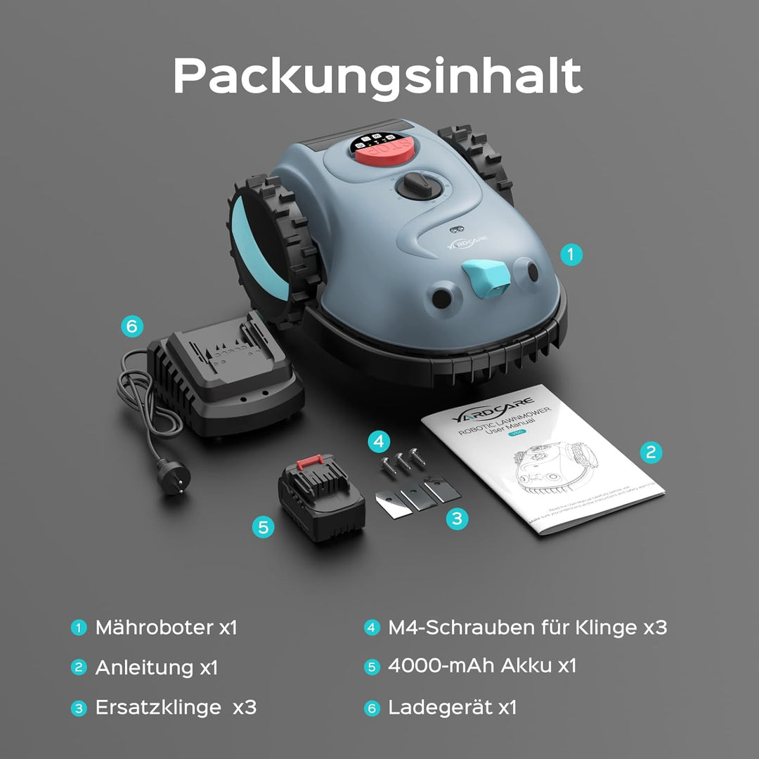 V100 Mähroboter ohne Begrenzungskabel, mit Vision-Navigation, Hindernisvermeidung(150 Arten), 4,0 Ah