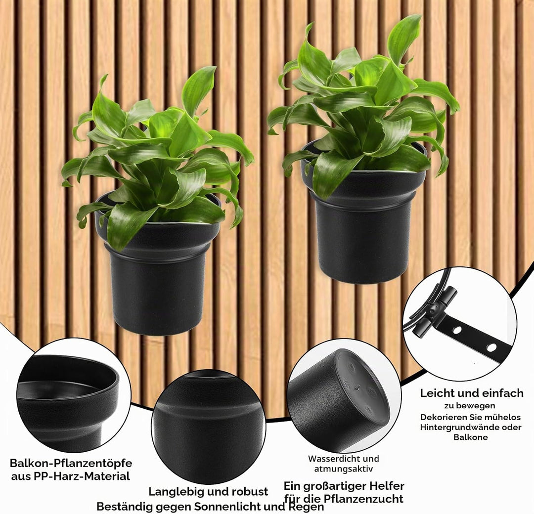 HA BIN Wandblumentopf für Akustikpaneele – 2er-Set kleine PP-Blumentöpfe Ø10×H10cm mit Halterungen f