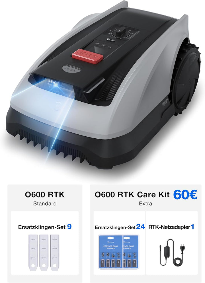 ECOVACS Goat O600 RTK Care Kit Mähroboter Ohne Begrenzungskabel, 600 m², RTK+Vision-Navigation, Rase