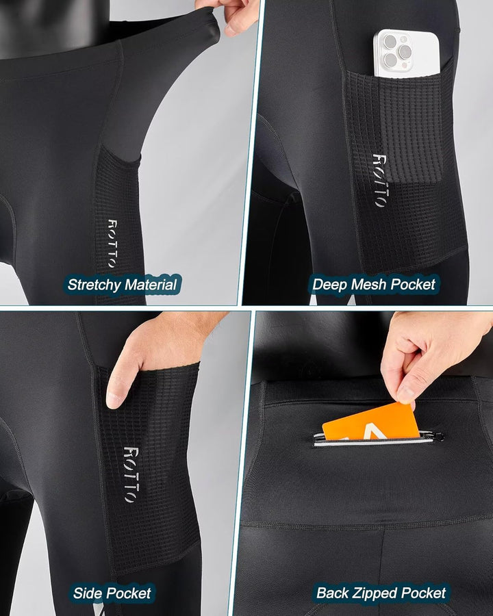 ROTTO Lange Radlerhose Herren Fahrradhose Gepolstert stossfeste Radhose Elastische Hosen Radfahren m