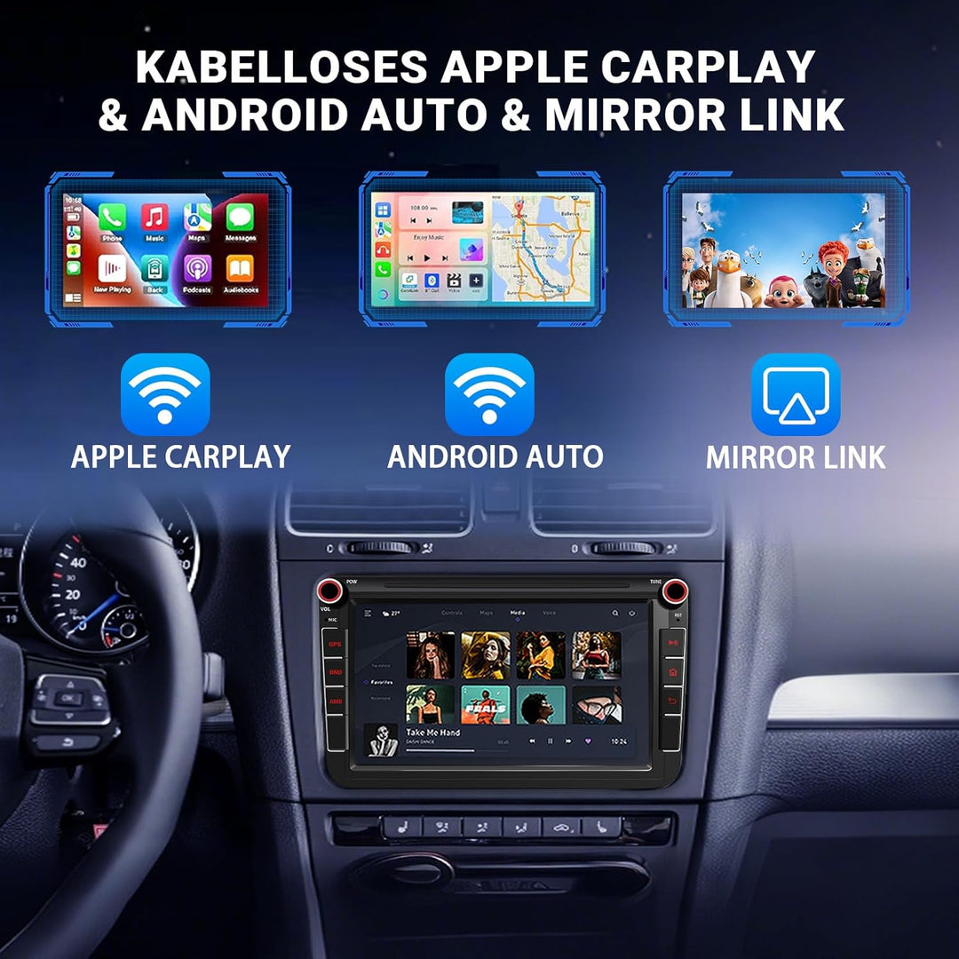 Autoradio für VW Golf 5 6 T5 Polo Sharan Passat Tiguän,[Android 14.0 4GB+64GB 2.0Ghz] CAWELL Doppel