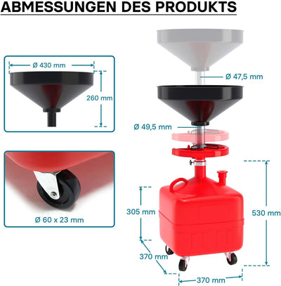 Wiltec Ölauffangwagen Ölauffangbehälter Ölauffanggerät Ölauffangrollwagen 35l 86-127 cm