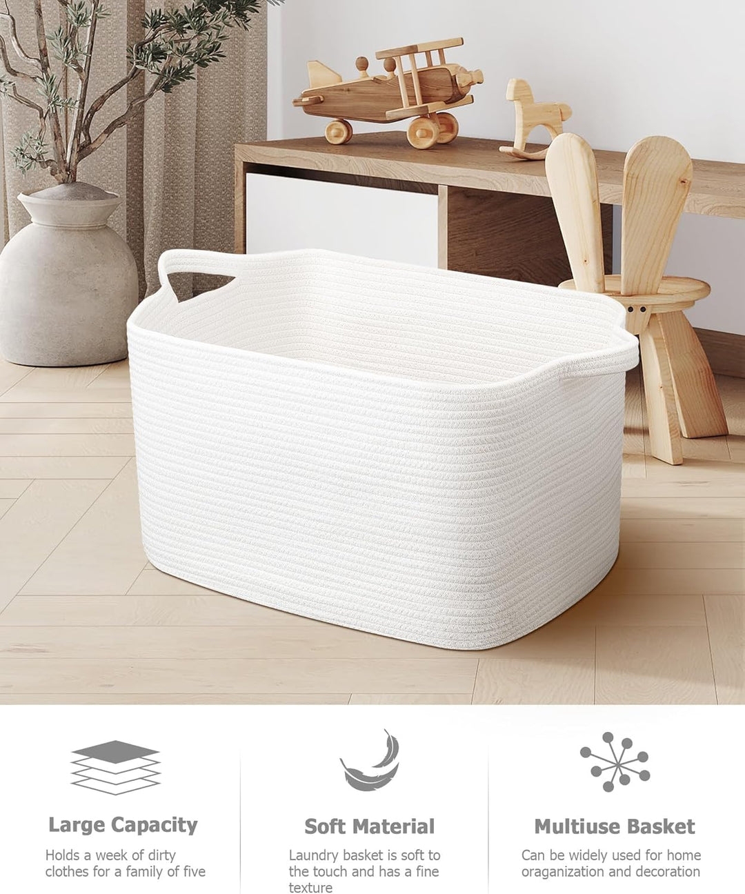 JOJOSEE Faltbarer Wäschekorb, Korb Aufbewahrung, 63L Grosse Aufbewahrungskorb, Laundry Baskets aus B