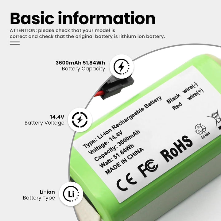 ANTIEE 3600mAh Vacuum Cleaner Akku für Qihoo 360 S5 S7 S7 Pro T90 X9 Robot Vacuum with Tools Roboter