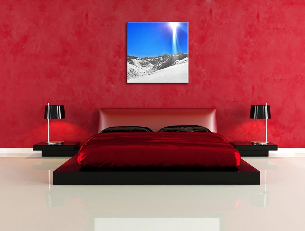 Berge im Schnee Winter, Format: 70x70 als Leinwandbild, tolle Bilder fertig auf Holzrahmen gespannt,