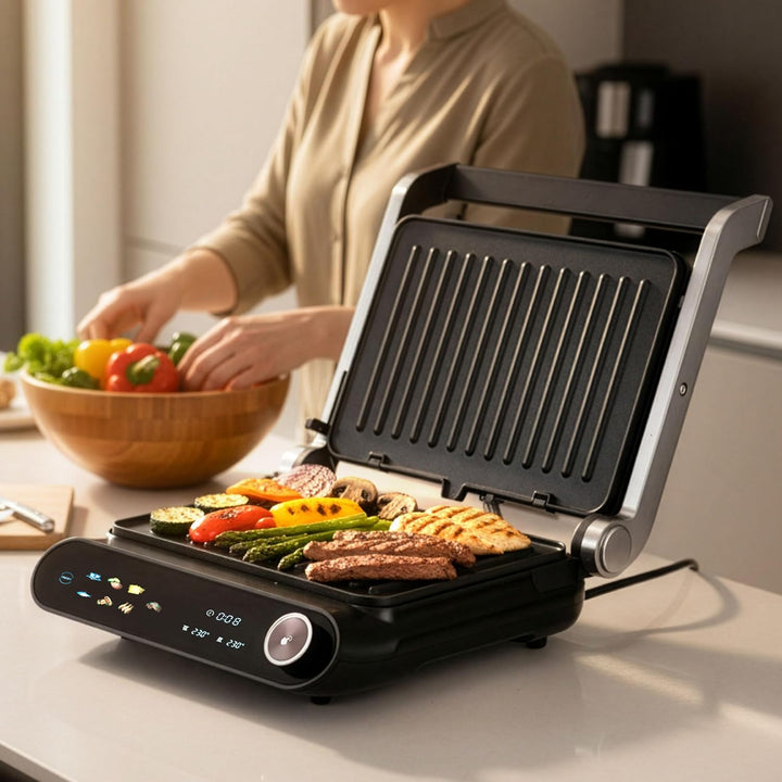LEHMANN Kontaktgrill, 2200 W, Tischgrill 180° aufklappbar - Grillfläche bis 1320 cm², Abnehmbare Ant