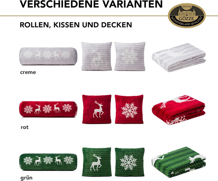 Gözze - Kissenrolle Scandic, Nackenrolle mit winterlichem Rentier-Design, Dekorative Rolle aus Mikro