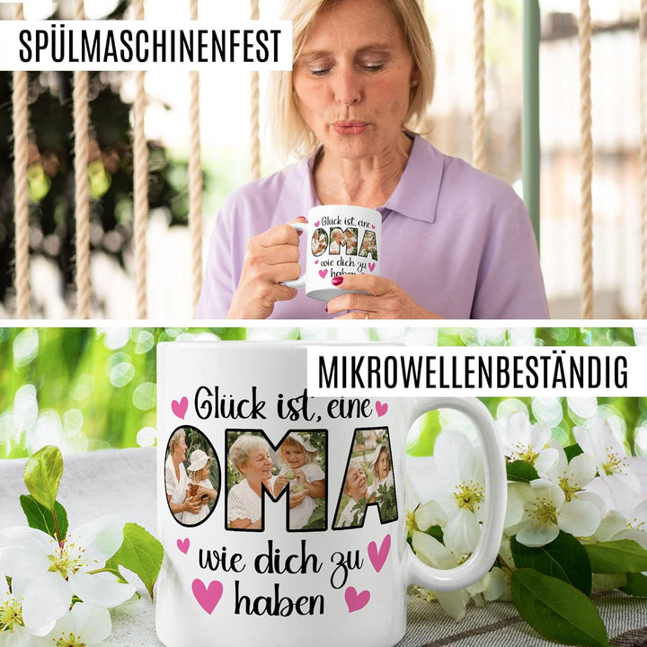 Oma Tasse personalisiert mit Bild, Glück ist eine Oma wie dich zu haben, Geschenk personalisierbar G
