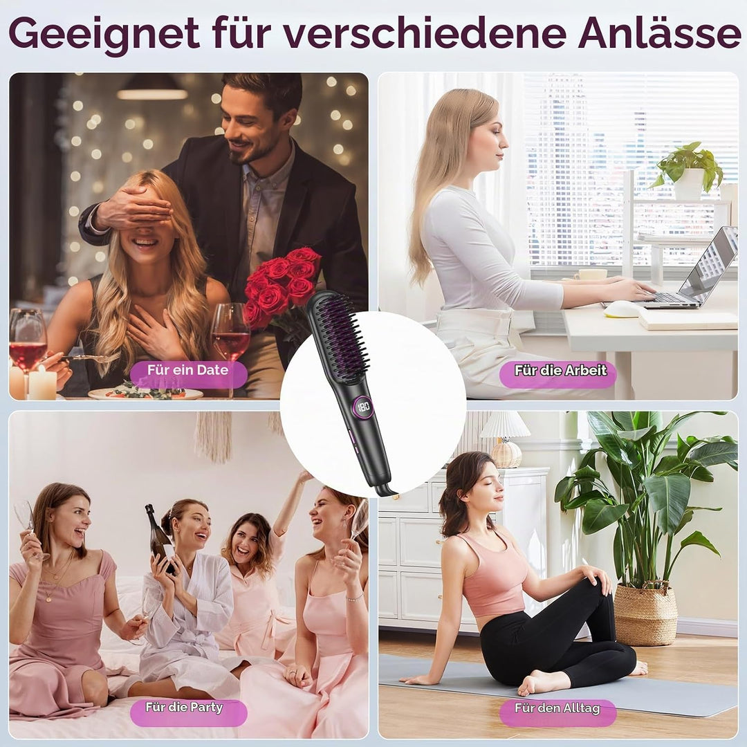 Glättbürste Keramik, Professioneller Glätteisen &amp; Haarbürste, Haarglätter Bürste 9 Temperaturen, Ion