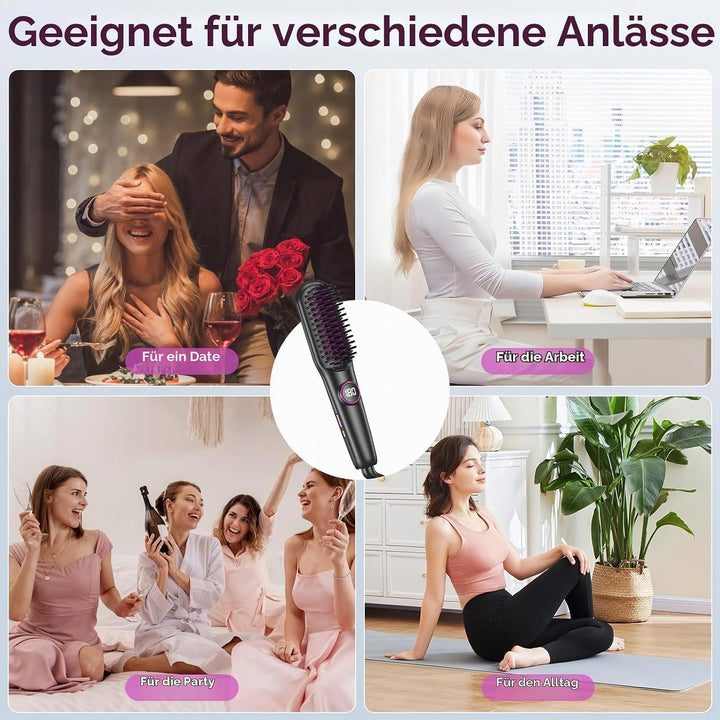 Glättbürste Keramik, Professioneller Glätteisen &amp; Haarbürste, Haarglätter Bürste 9 Temperaturen, Ion