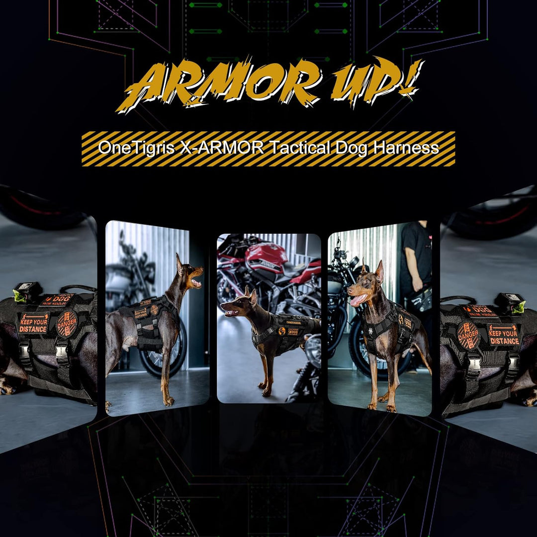 OneTigris X Armor Taktisches Hundegeschirr, Sicherheitsgeschirr mit Vollmetallschnalle und D-Ring, H