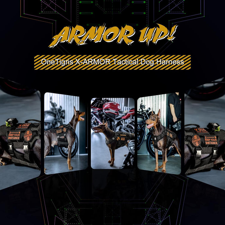 OneTigris X Armor Taktisches Hundegeschirr, Sicherheitsgeschirr mit Vollmetallschnalle und D-Ring, H