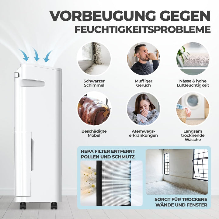 KLAMER Luftentfeuchter elektrisch 20L, WiFi App, HEPA Filter, 440W | Touch &amp; App-Steuerung, Automati