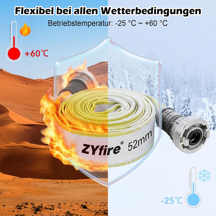 ZYfire Feuerwehrschlauch 25mm x 5m | 1 Zoll Feuerschlauch mit D-Storz Kupplung | flexibler Wassersch