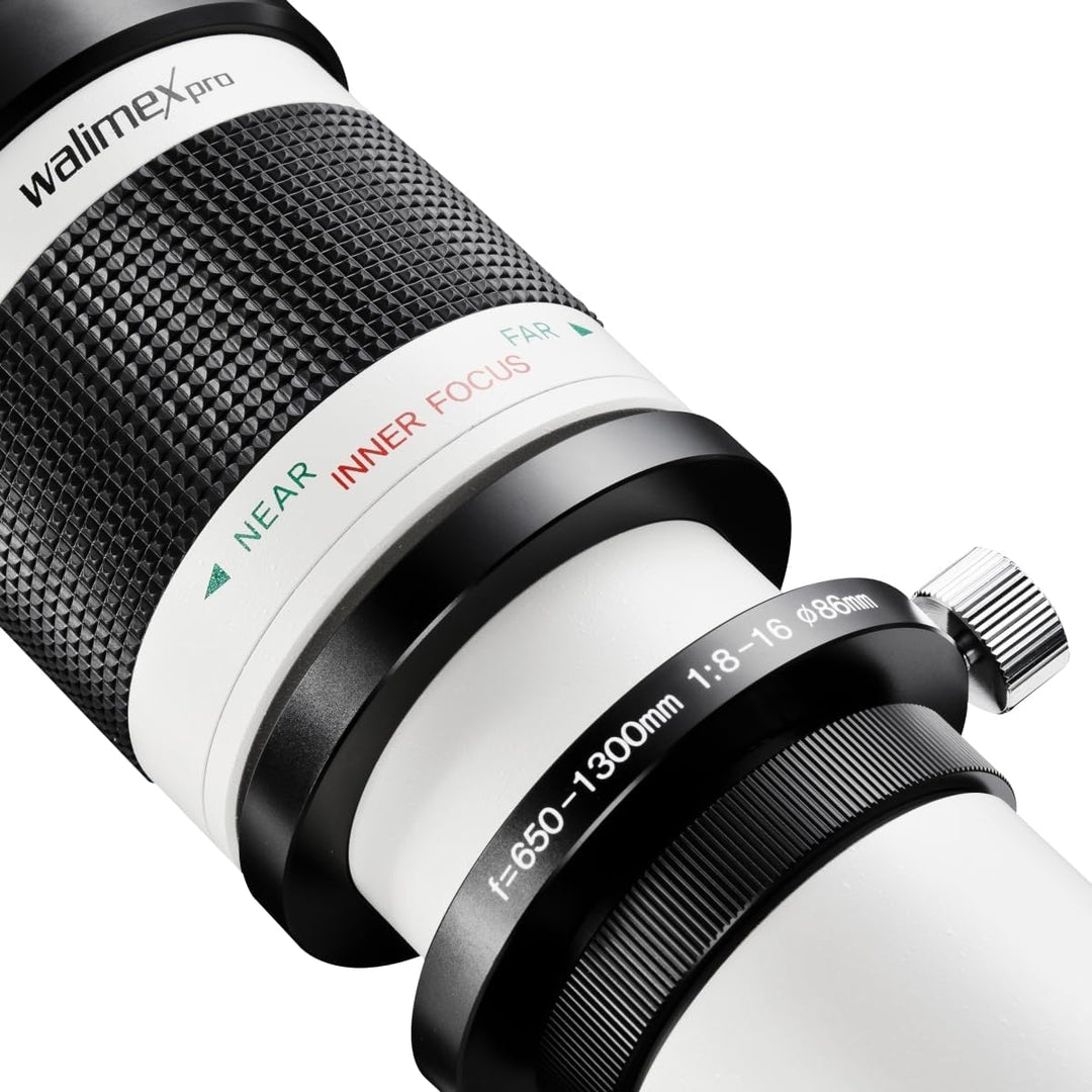 Walimex Pro 650-1300mm 1:8-16 DSLR-Teleobjektiv für Canon RF Objektivbajonett weiss (manueller Fokus