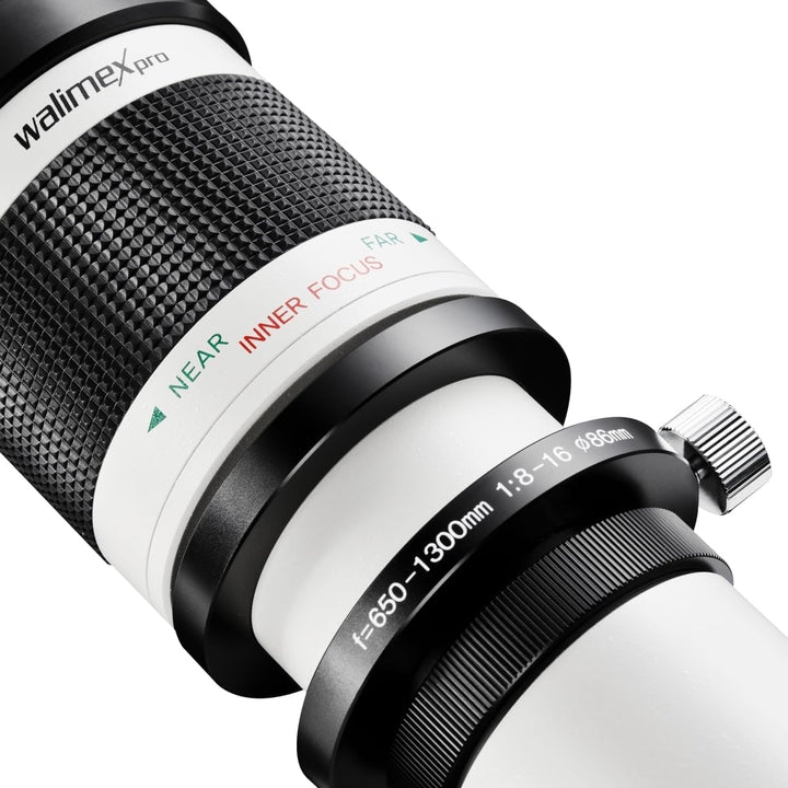 Walimex Pro 650-1300mm 1:8-16 DSLR-Teleobjektiv für Canon RF Objektivbajonett weiss (manueller Fokus