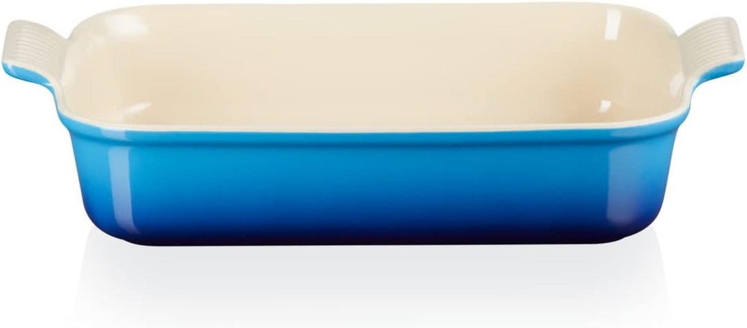 Le Creuset Rechteckige Auflaufform Tradition aus Steinzeug, 32 cm, 2.31 kg, Azure, 71102322200001 Az