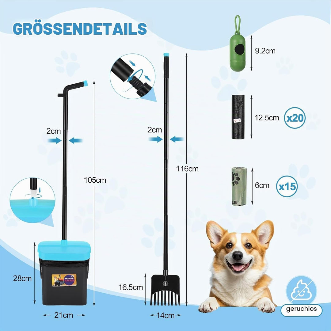 Hundekotschaufel Schwenkbehälter Rechen Spaten, Drehbarem Hundekotsammler Hundekotpicker, Kotschaufe