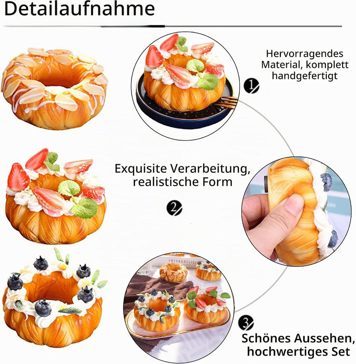 3 Pcs Gefälschte Kuchen Donut, Künstliche Obstkuchen, Fake Bread, Gefälschte Brot, Backwaren und Geb