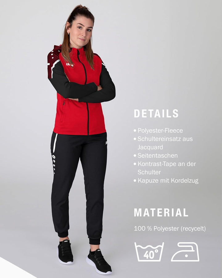 JAKO Damen Kapuzenjacke Performance, Royal/Weiss/Marine, 34, 6897 128 Rot/Schwarz, 128 Rot/Schwarz