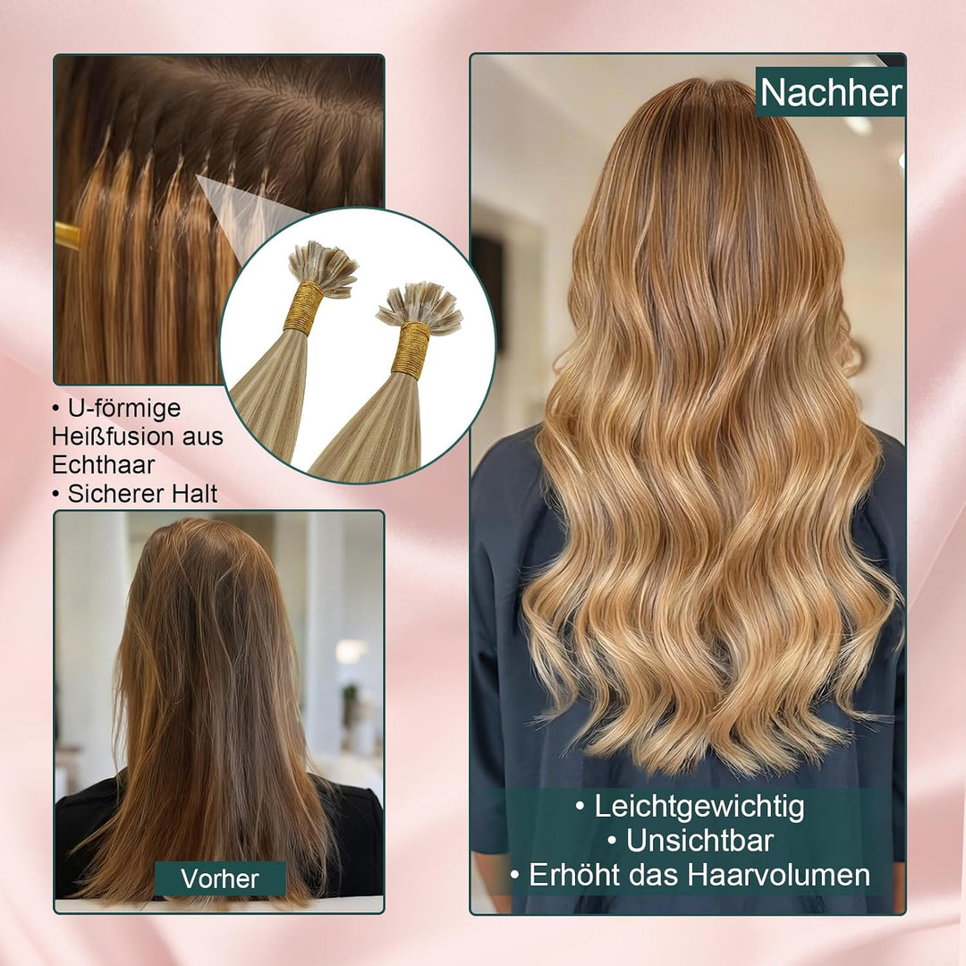 Easyouth Extensions Echthaar Bondings Blond Echthaar Bonding Extensions Haarverlängerungen Aschblond