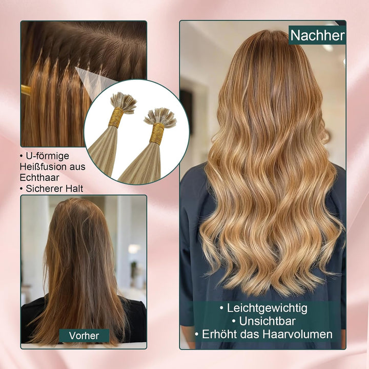 Easyouth Echthaar Extensions Bondings Blond Echthaar Bondings Extensions Aschblond Highlight Mittelb
