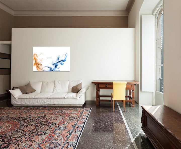Paul Sinus Art 120x80cm - WANDBILD Rauch blau orange Hintergrund - Leinwandbild auf Keilrahmen moder